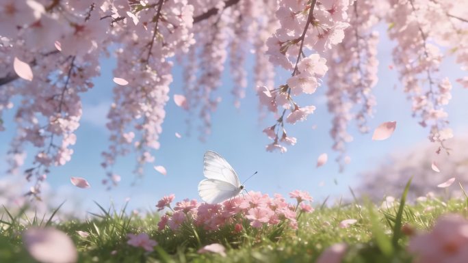 宽屏春日樱花蝴蝶飞舞循环背景