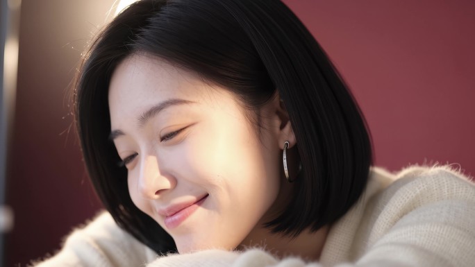 红衣女子微笑特写