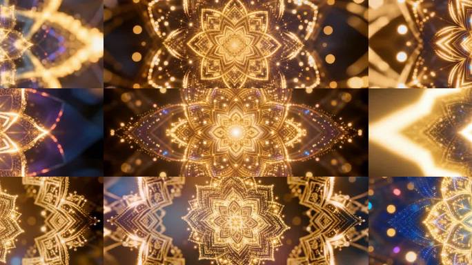 民族风花纹金色曼陀罗led宽屏背景素材