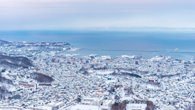 日本北海道冬天的天狗山延时视频
