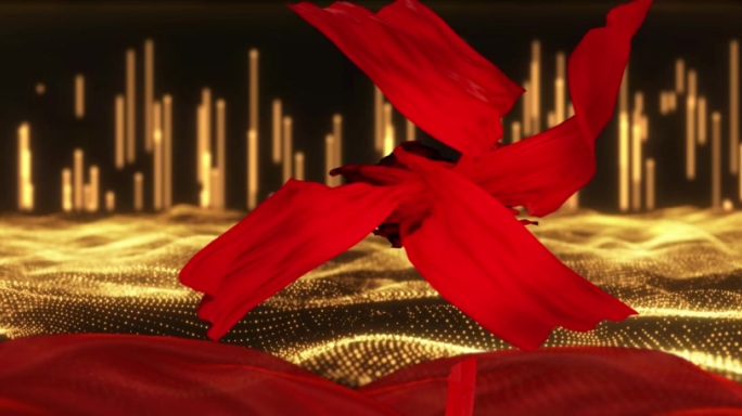 红绸飞舞金色粒子背景