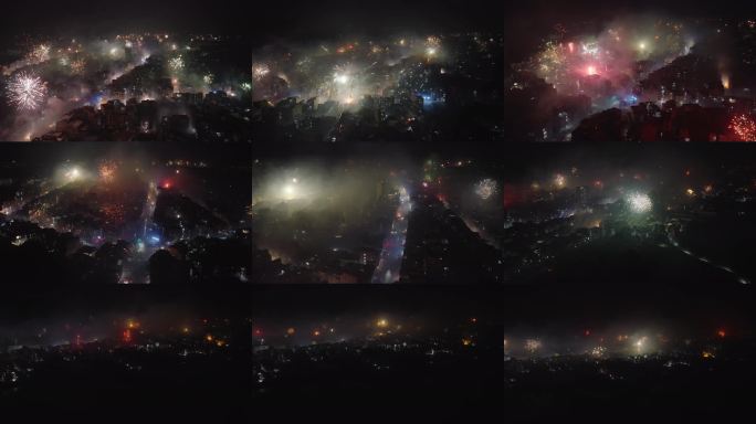 年三十晚乡村烟花绽放