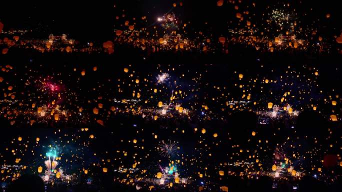 江西上饶葛仙村夜景千灯会孔明灯烟花