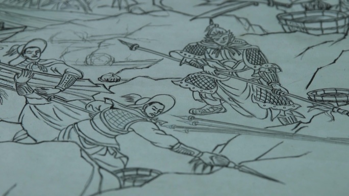 古风线描武侠打斗场景