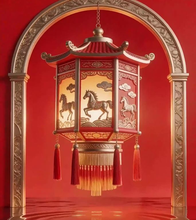 红色三维元宵节动态海报小视频