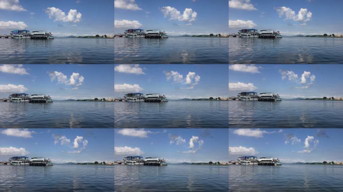 辽宁省丹东市，蓝天白云下的鸭绿江风光