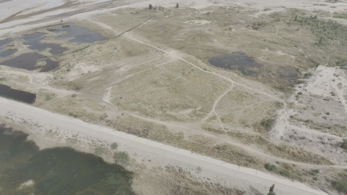 沙漠戈壁水域鸟瞰画面全景航拍dlog