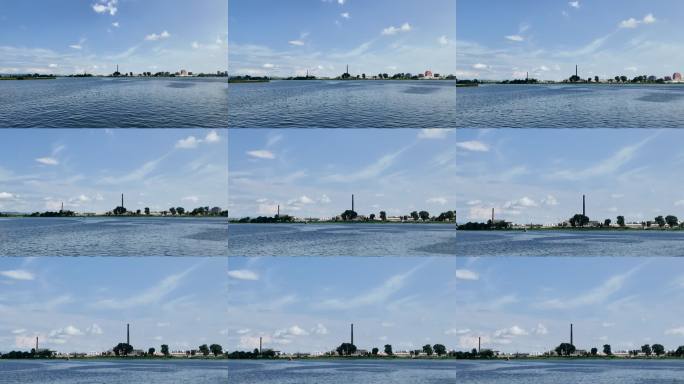 辽宁省丹东市，鸭绿江游船及江岸风光