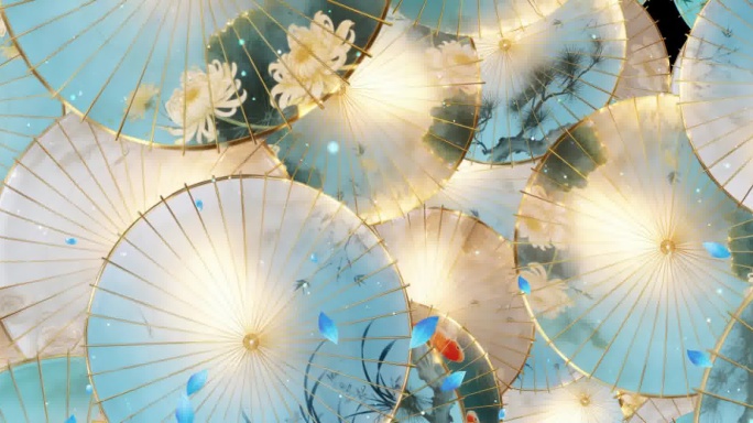 AE模板-3款国潮古风油纸伞花瓣下落转场