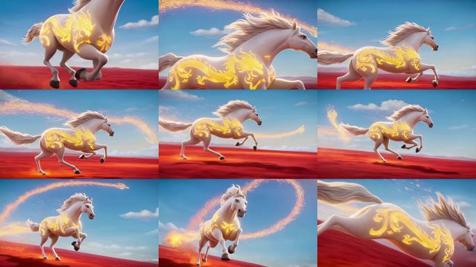 金色龙纹白马奔跑