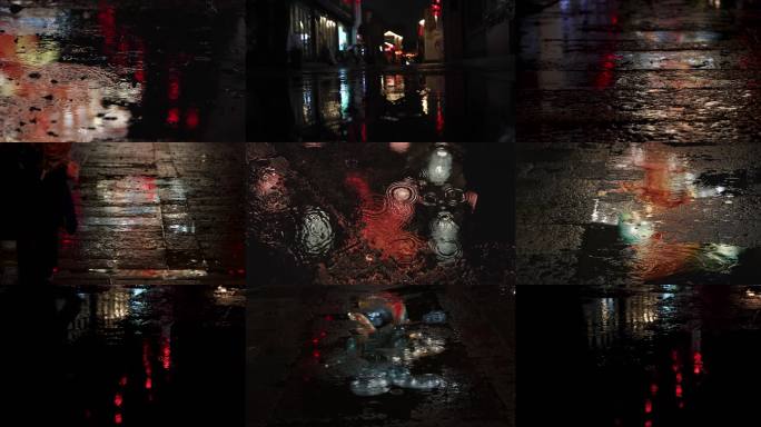 江南石板路雨夜灯笼光倒影合集