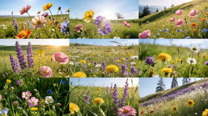 草地野花盛开草原风景