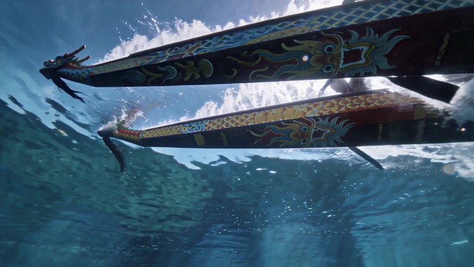 赛龙舟动态光影镜头 水下特殊视角 端午节