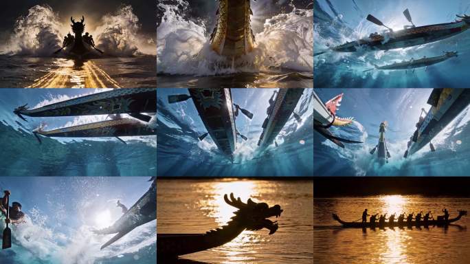 赛龙舟动态光影镜头 水下特殊视角 端午节