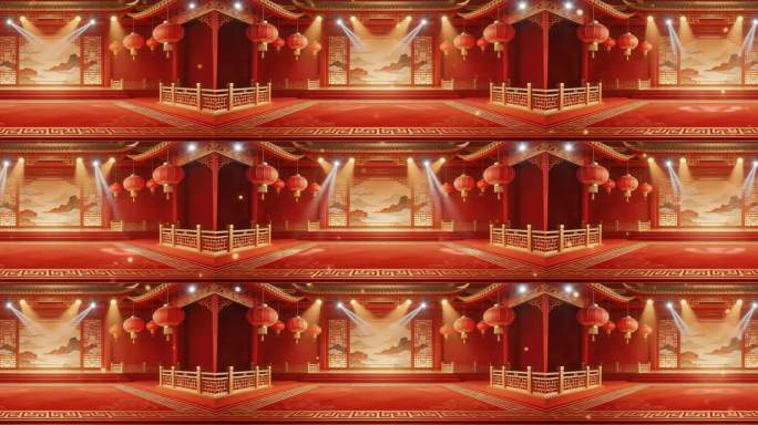 【4K宽屏】中式红色舞台背景