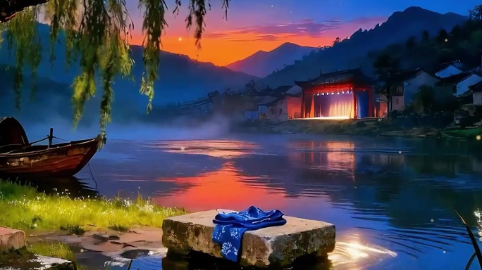 水边洗衣石背景素材