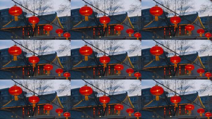 红灯笼挂在古建筑屋檐