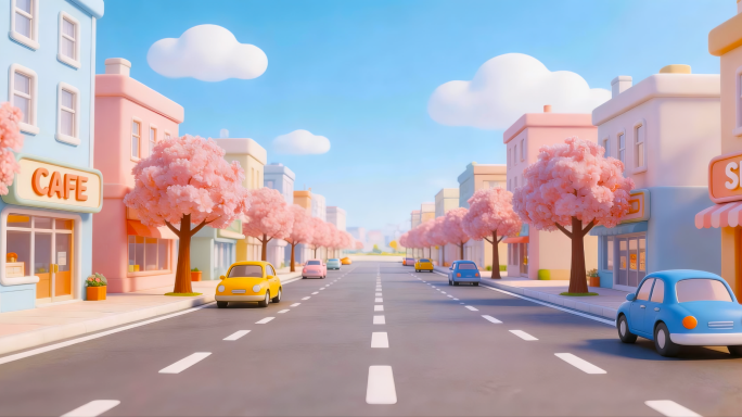 卡通城市街道可爱儿童背景