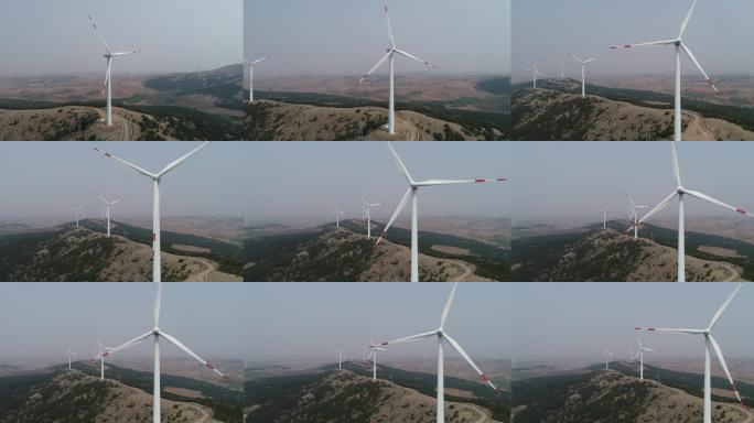 山地风电 航拍风力发电 大风车 荒野景色