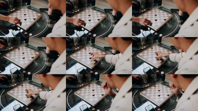 特写镜头：专业人士在办公室下棋，展现战略思维、领导规划和决策能力。