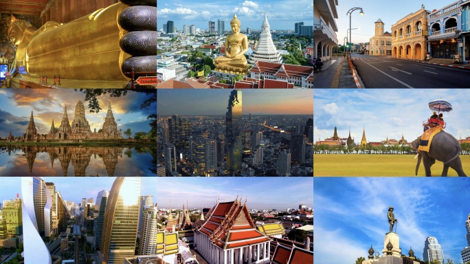 泰国曼谷地标大皇宫郑王庙卧佛寺风光宣传片