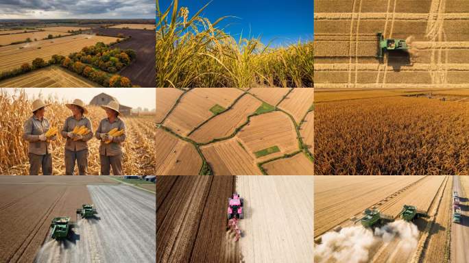 中国农业粮食农村丰收小麦玉米稻谷乡村风景