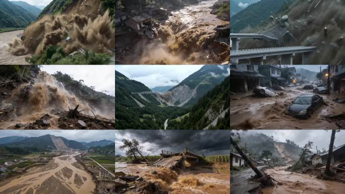 泥石流洪涝灾害地质塌方洪水山体滑坡