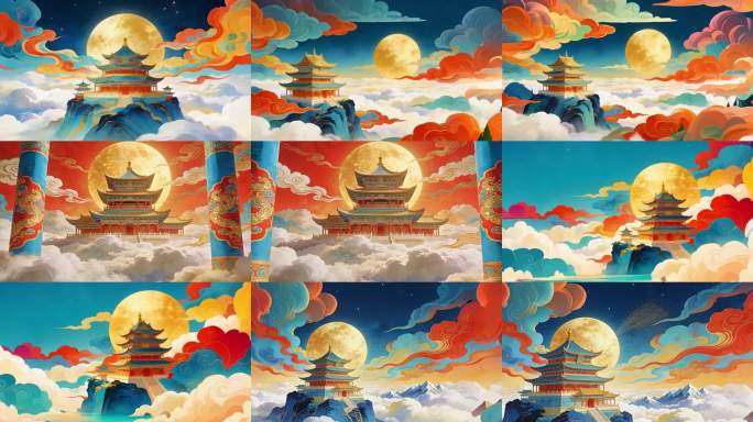 敦煌风格宫殿祥云中国风国潮背景