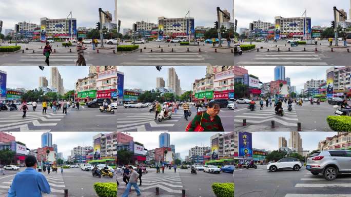 城市十字路口车水马龙 行人车辆通行