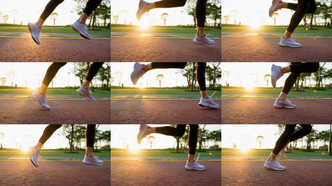 晨跑的女性脚步特写