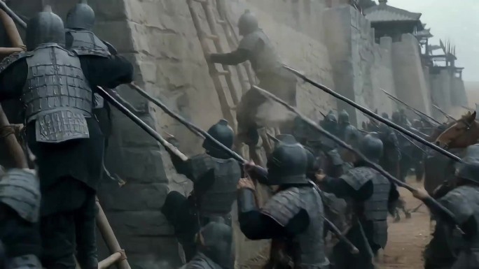 古代战争千军万马战火骑兵冲锋军营攻城战