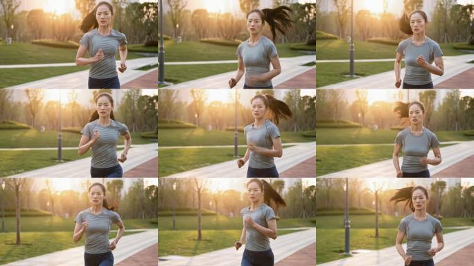 晨曦女子公园跑道晨练