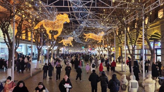 2026年哈尔滨中央大街夜景航拍原素材5