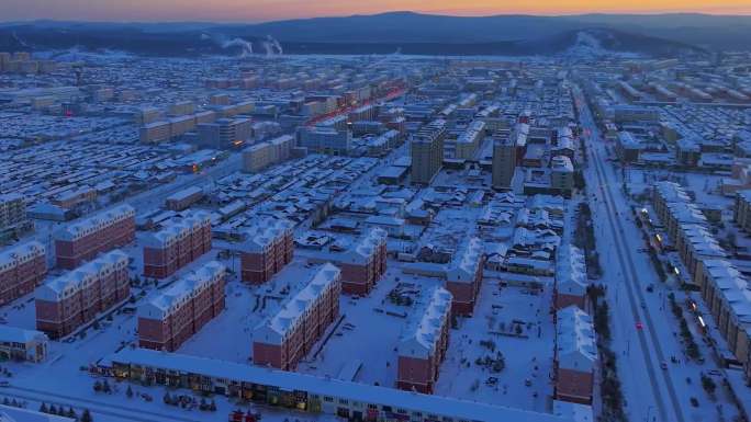 内蒙古呼伦贝尔根河市雪景航拍