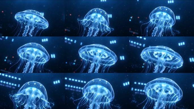 蓝色发光水母动态背景