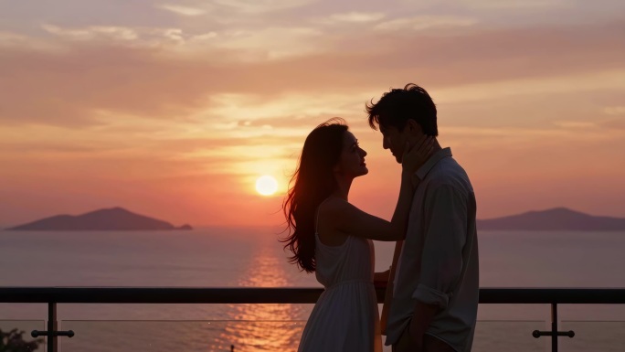 海边情侣浪漫约会看海旅游旅行牵手拥抱亲昵