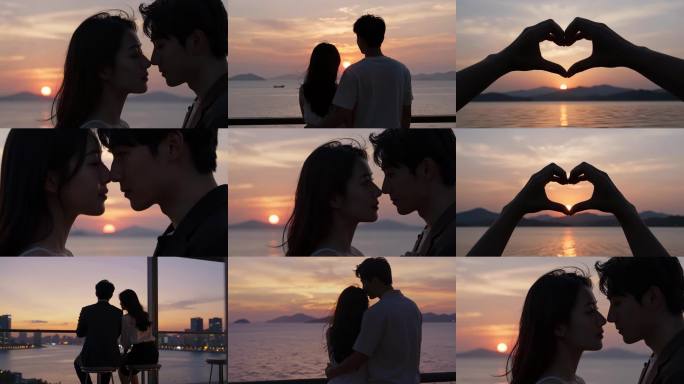 海边情侣浪漫约会看海旅游旅行牵手拥抱亲昵