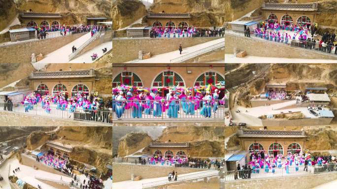 陕北黄土高原农村春节秧歌表演民宿活动