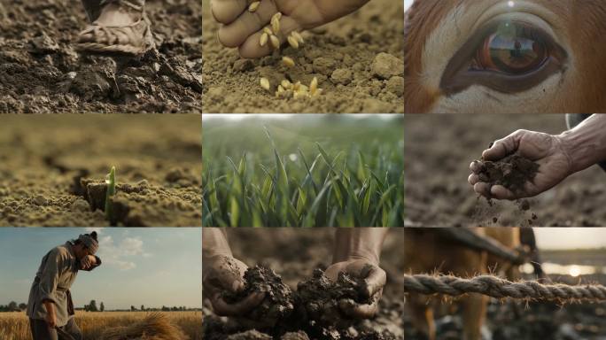 4K古代农耕劳作收获麦子