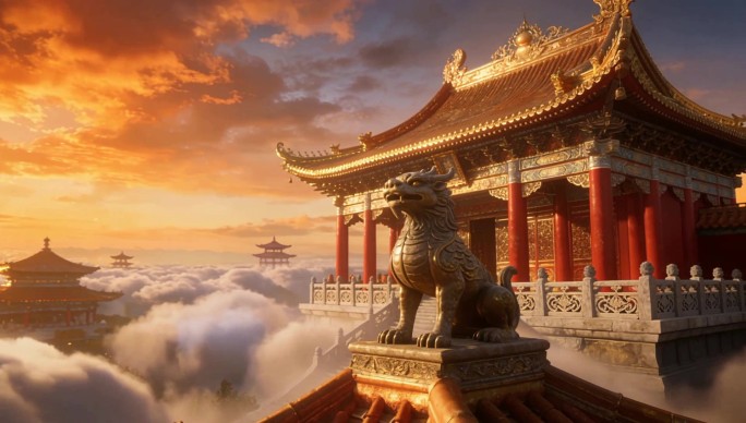 雄伟大气的云端仙界宫殿