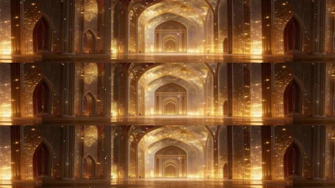 超宽屏华丽拱门金色宫殿舞台背景 无缝循环