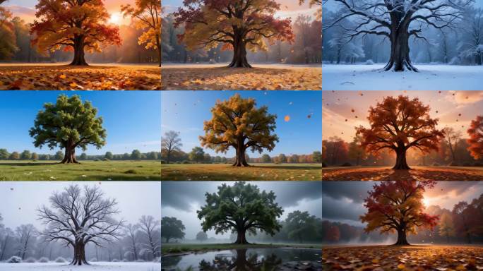 四季树木风景变化